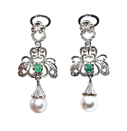 Vintage Emerald and Diamond Earrings