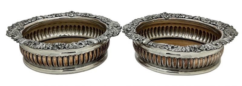 Antique Sheffield Silver Plate Wine Bottle Coasters