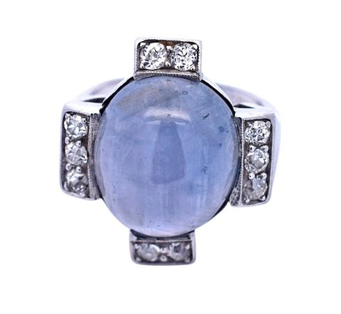 Art Deco Blue Star Sapphire and Diamond RIng
