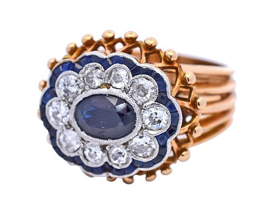 Vintage Sapphire and Diamond Cluster Ring