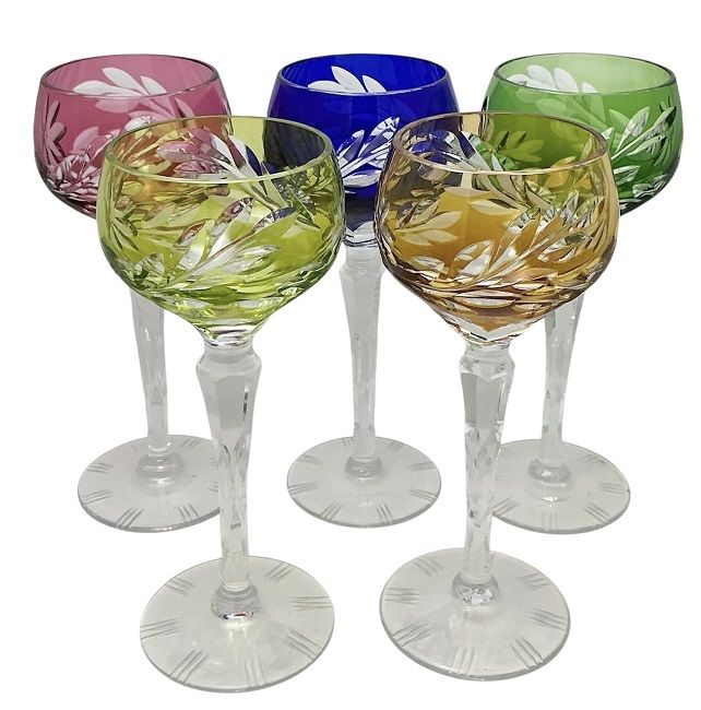 Bohemian Multi-Colour Crystal Hock Wine Glasses